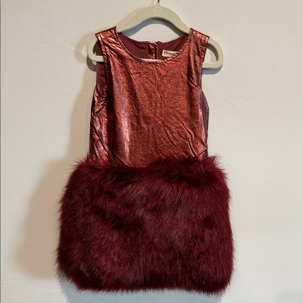 Appaman Metallic Red Sleeveless Dress with Faux Fur
